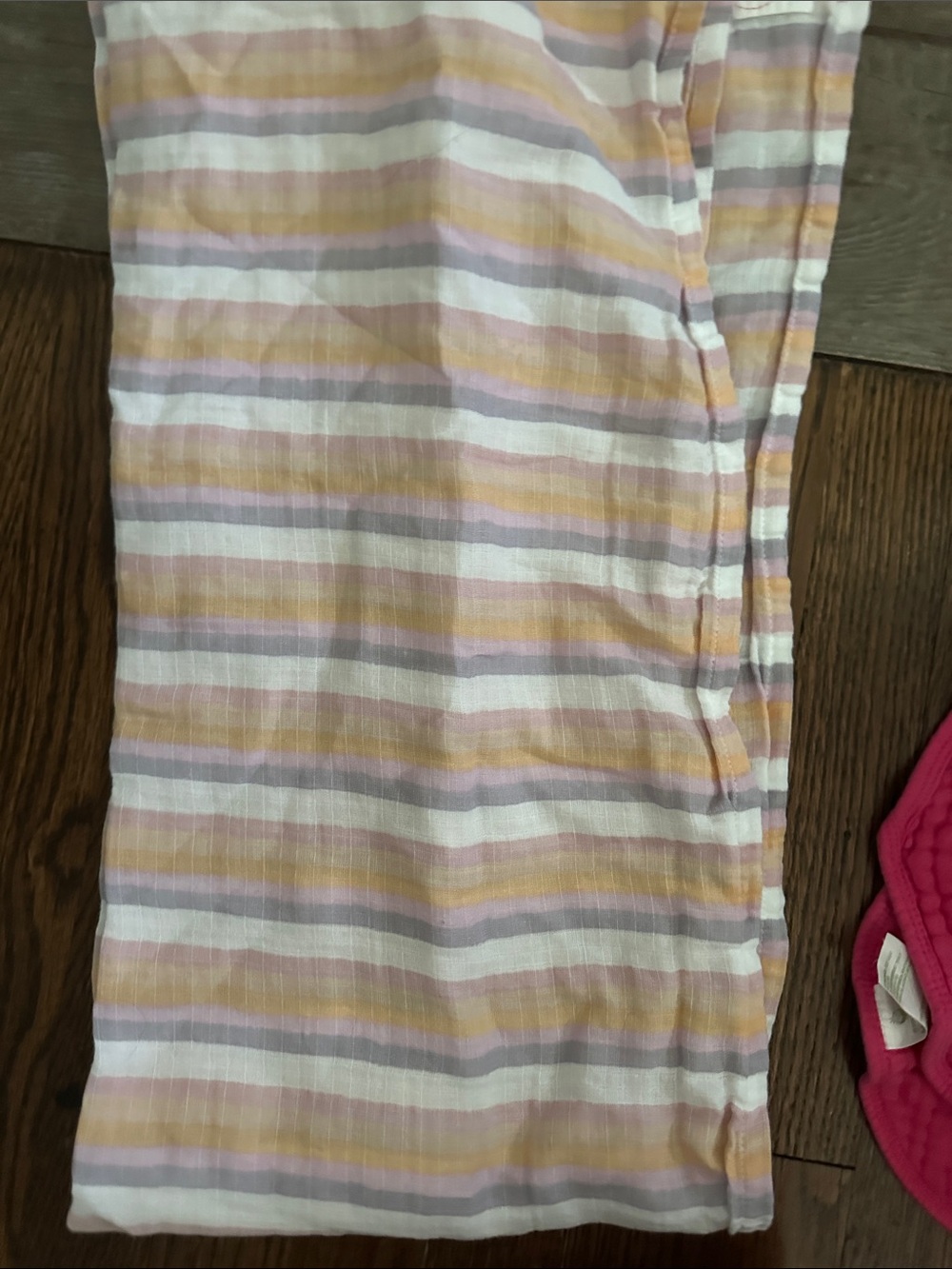 Striped Cotton Muslin Swaddle Blanket in Pastel Pink, Yellow & Lavender